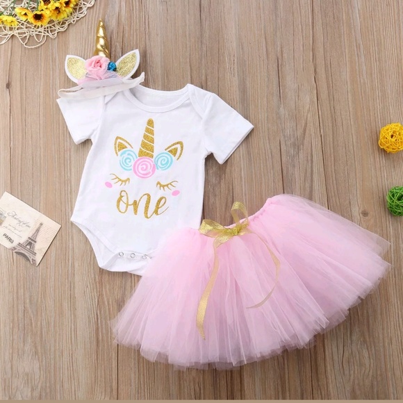 New Unicorn Baby Girl 1st Birthday 3 piece outfit - Picture 3 of 3